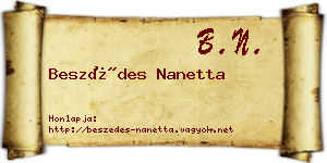 Beszédes Nanetta névjegykártya
